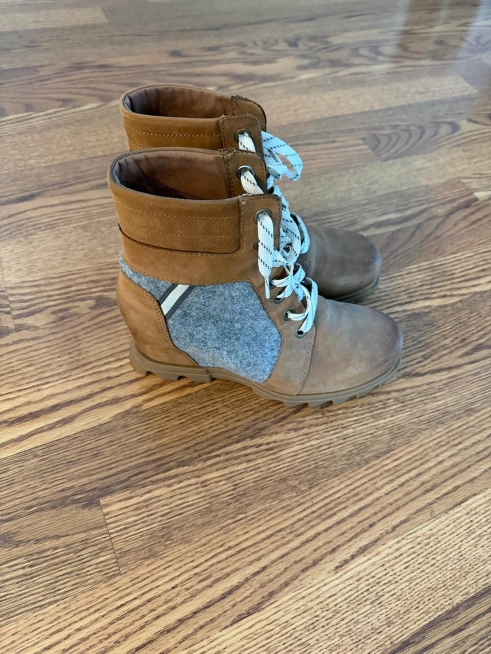 Sorel Lexie Wedge Boots Leather Camel Brown Waterproof